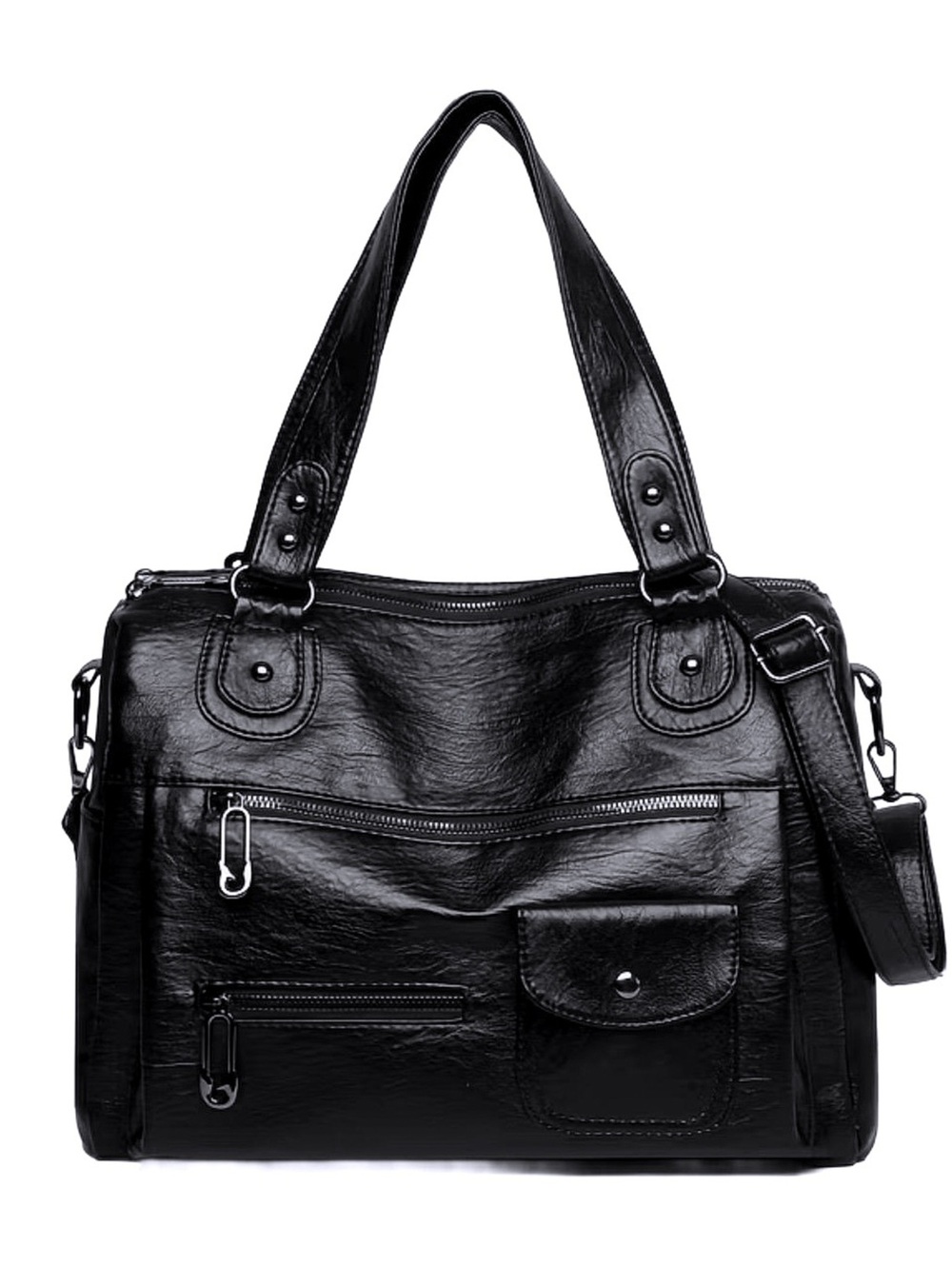 New -Amazing -Faux Leather Satchel Shoulder Bag Tote -Black